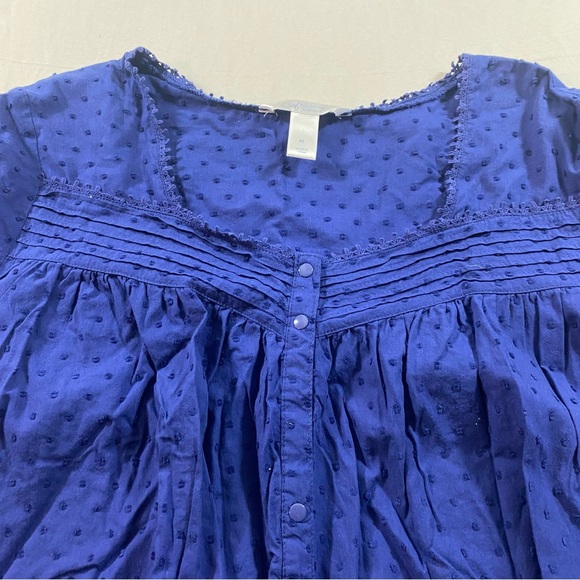 Adonna Blue Sleep Gown Textured Sleepwear long sleeve Button Down - Picture 5 of 12